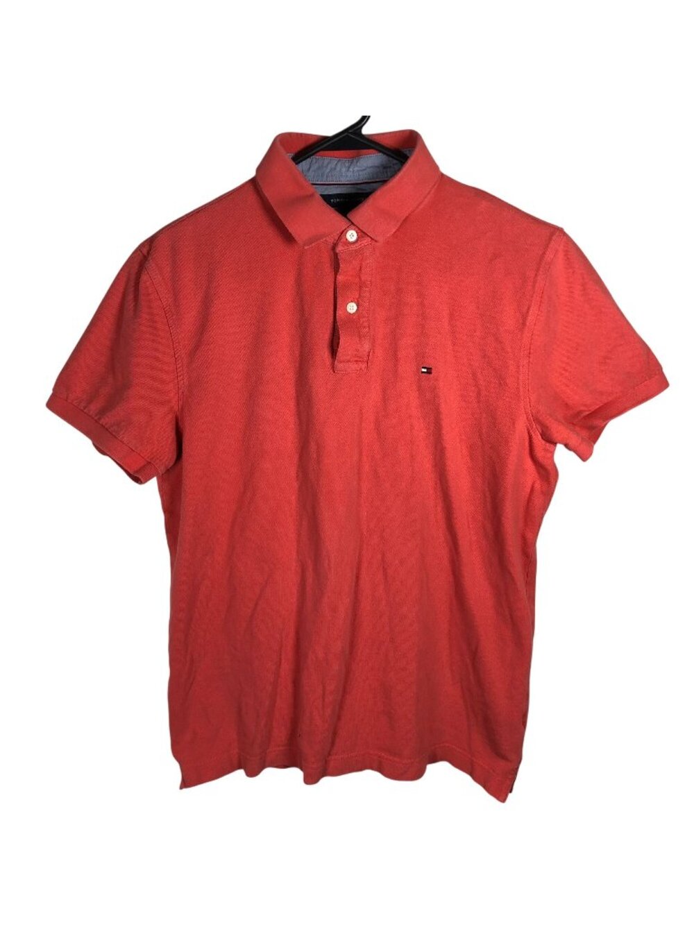 Tommy Hilfiger Mens Polo Shirt Large Red Custom Fit Cotton Top Classic Casual